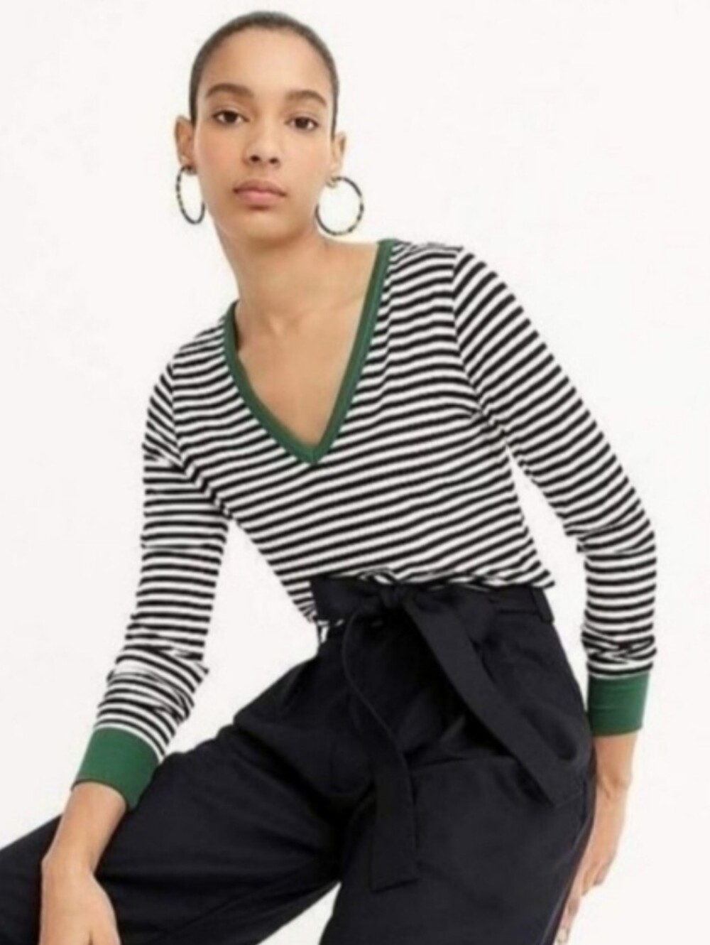 Universal Standard x J. Crew Striped V-Neck Long Sleeve Jersey Shirt Size XL